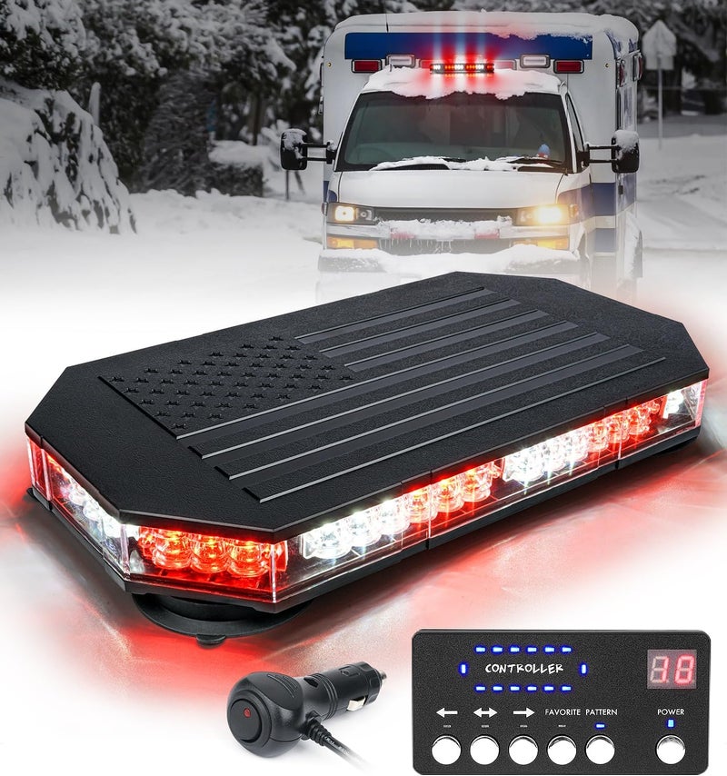 LUMENIX Rooftop Strobe Beacon Lights White Red LED Emergency Warning Caution Flashing Traffic Light Bar for POV Firefighter Ambulance Vehicles Fire Trucks, American Flag Pattern | Patented Design - Image 1